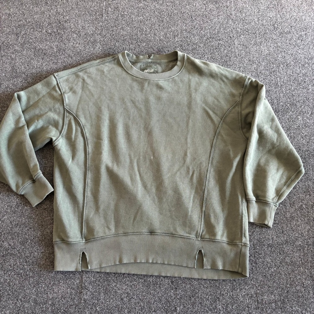 Aerie Womens Small Green Oversized Seam Detail Crewneck Sweatshirt Pullover